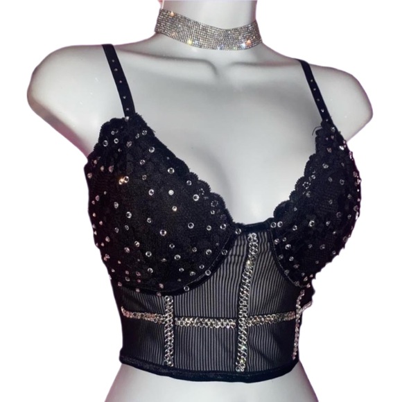 Sparkly Luxe Crystal Bling Lacey Black Cami Top Size S M L New - Picture 4 of 6